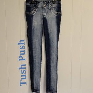 ❣️HP❣️Tush Push blingy straight leg stretch blue jeans size: 7 Jr. Like New!
